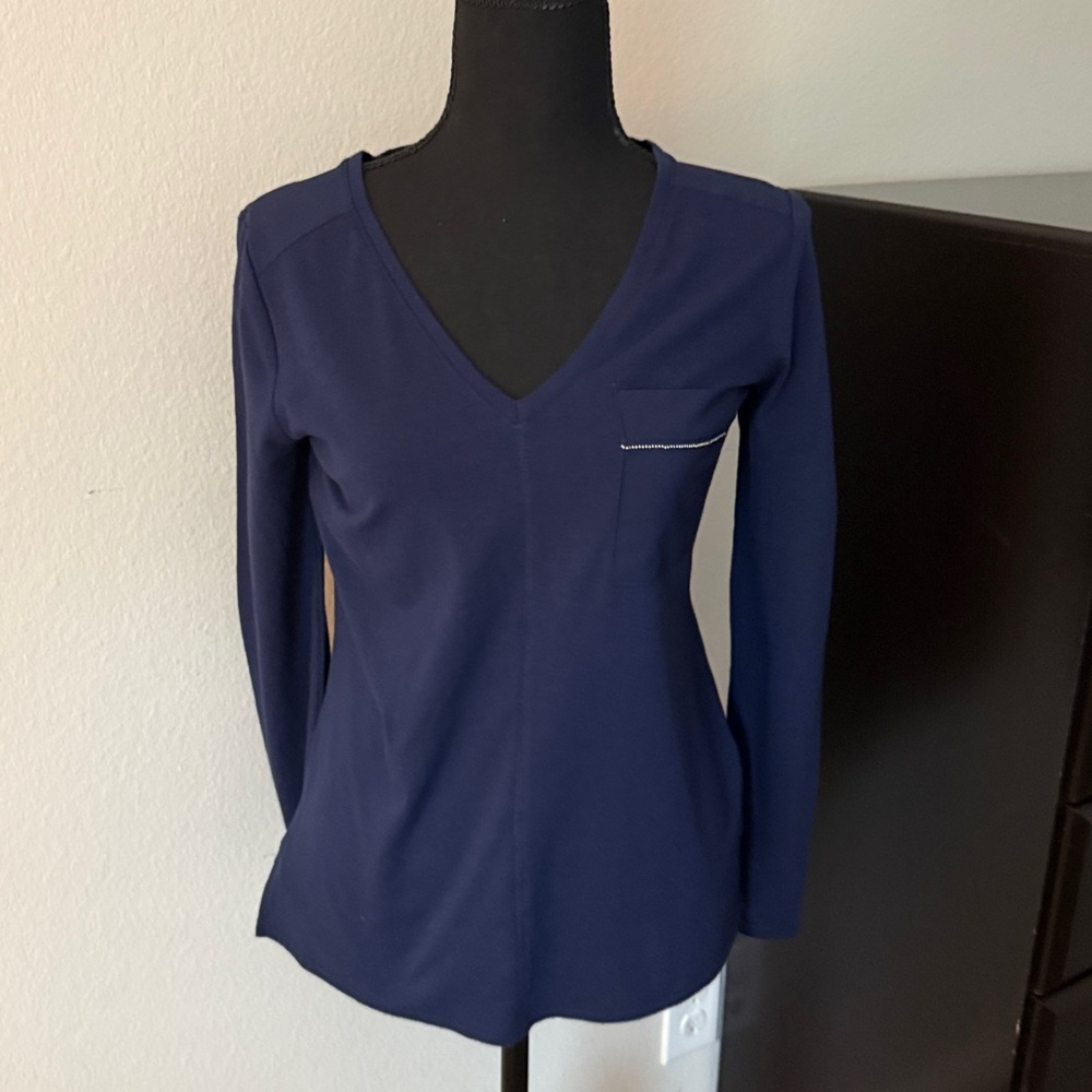 White House Black Market Deep Blue V-Neck Top